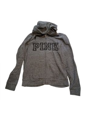 PINK Victoria's Secret Gray Zip-Up Hoodie with Logo Youth Size Large